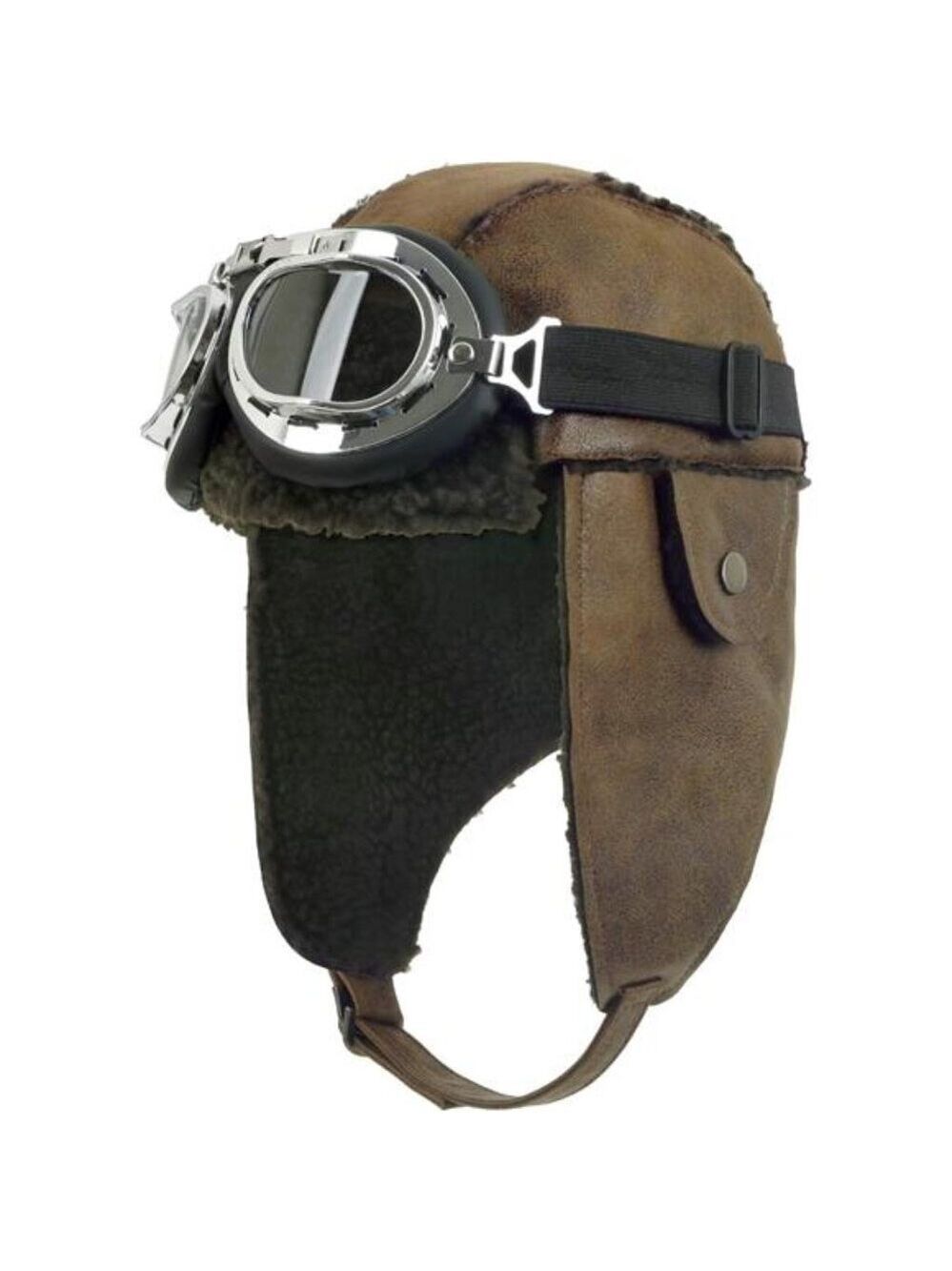 Aviator Trapper Hat Winter Faux Leather Fur Ear Flap Pilot Goggles Unisex Warm